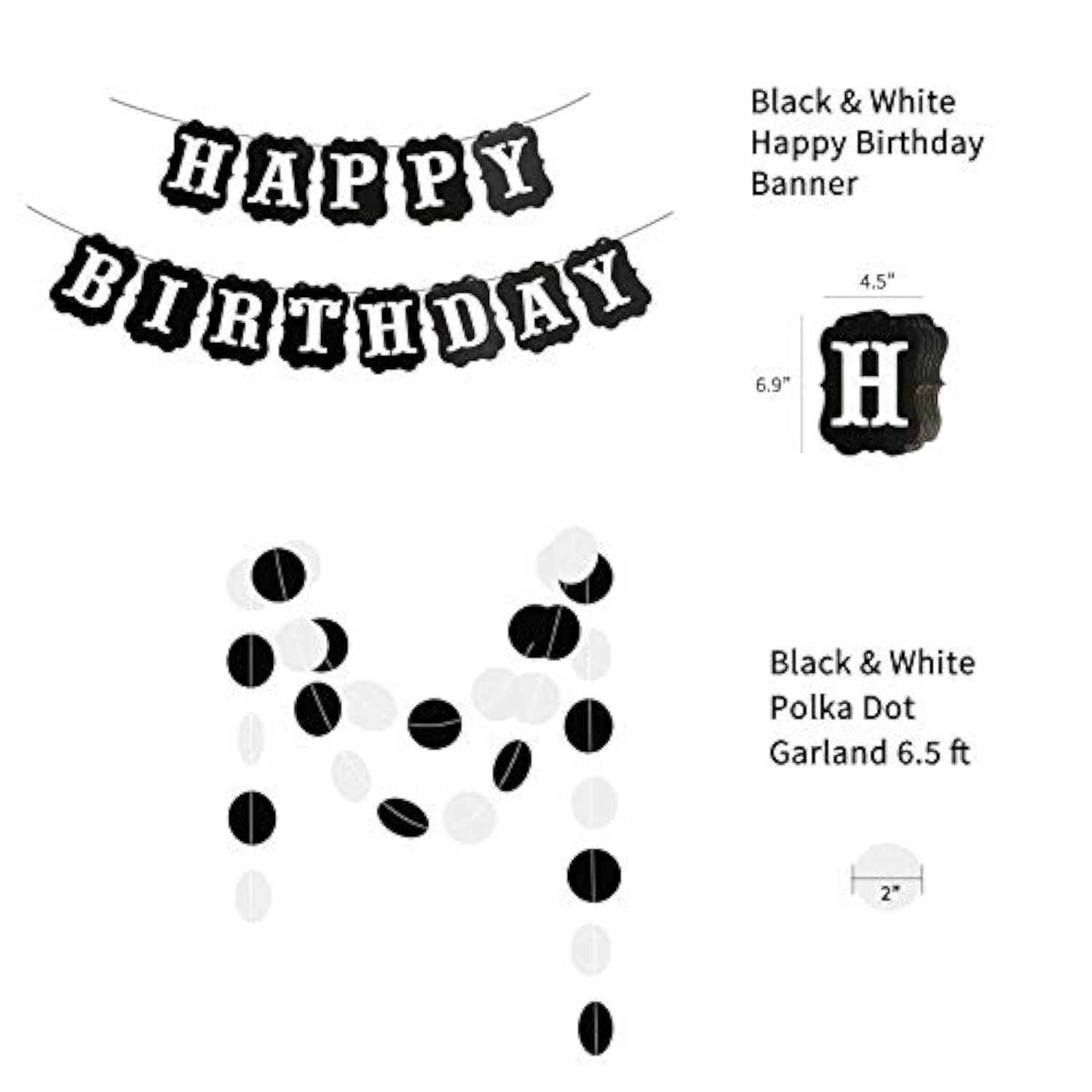 Black & White Birthday Decor Set – Balloons, Banner and Fringe Curtains (30 Pcs)