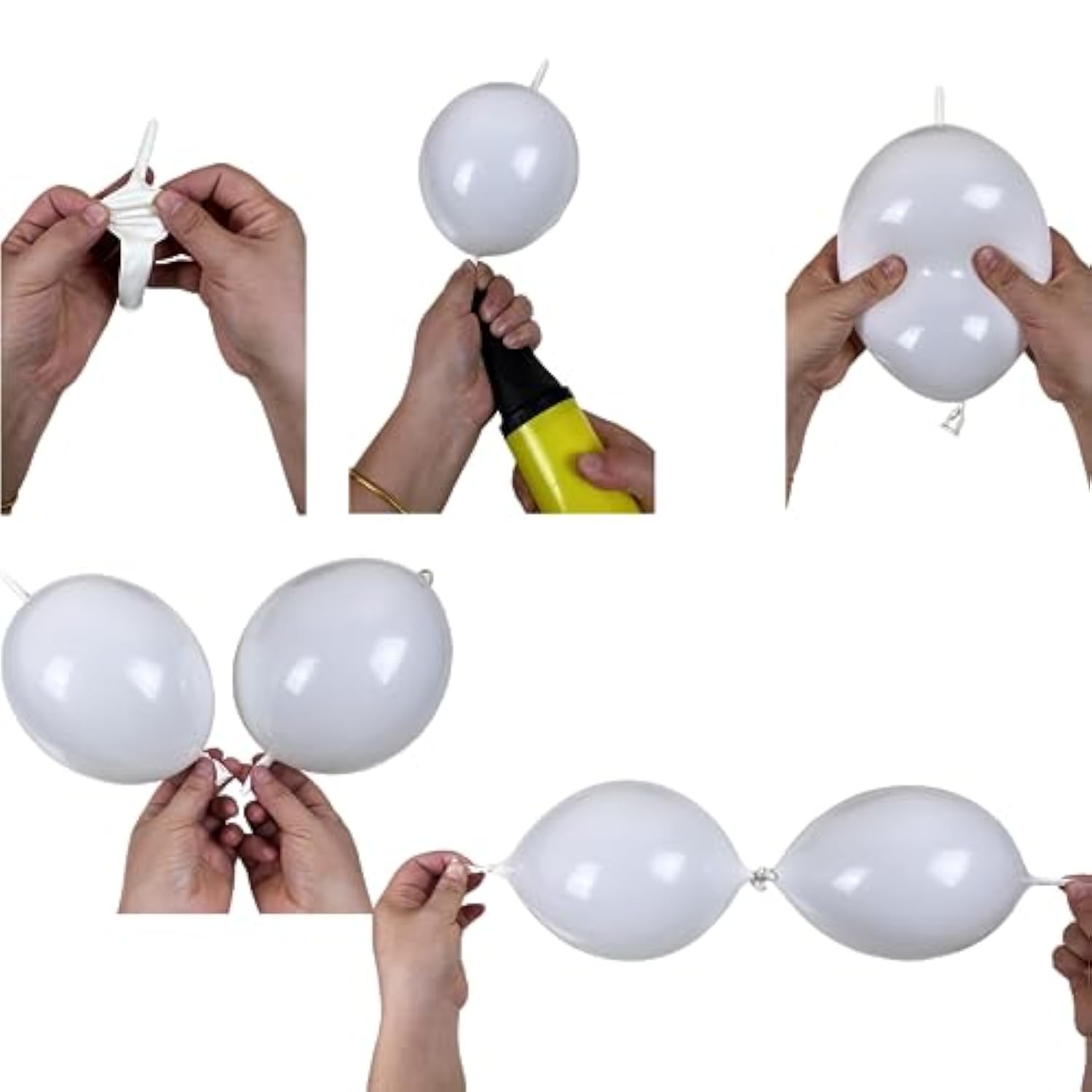 Link Balloons, 100Pcs 6Inch White Latex Balloons With Linkable Needle Tail Connected For Birthday/Wedding/Bridal Shower Decoration (White, 6")