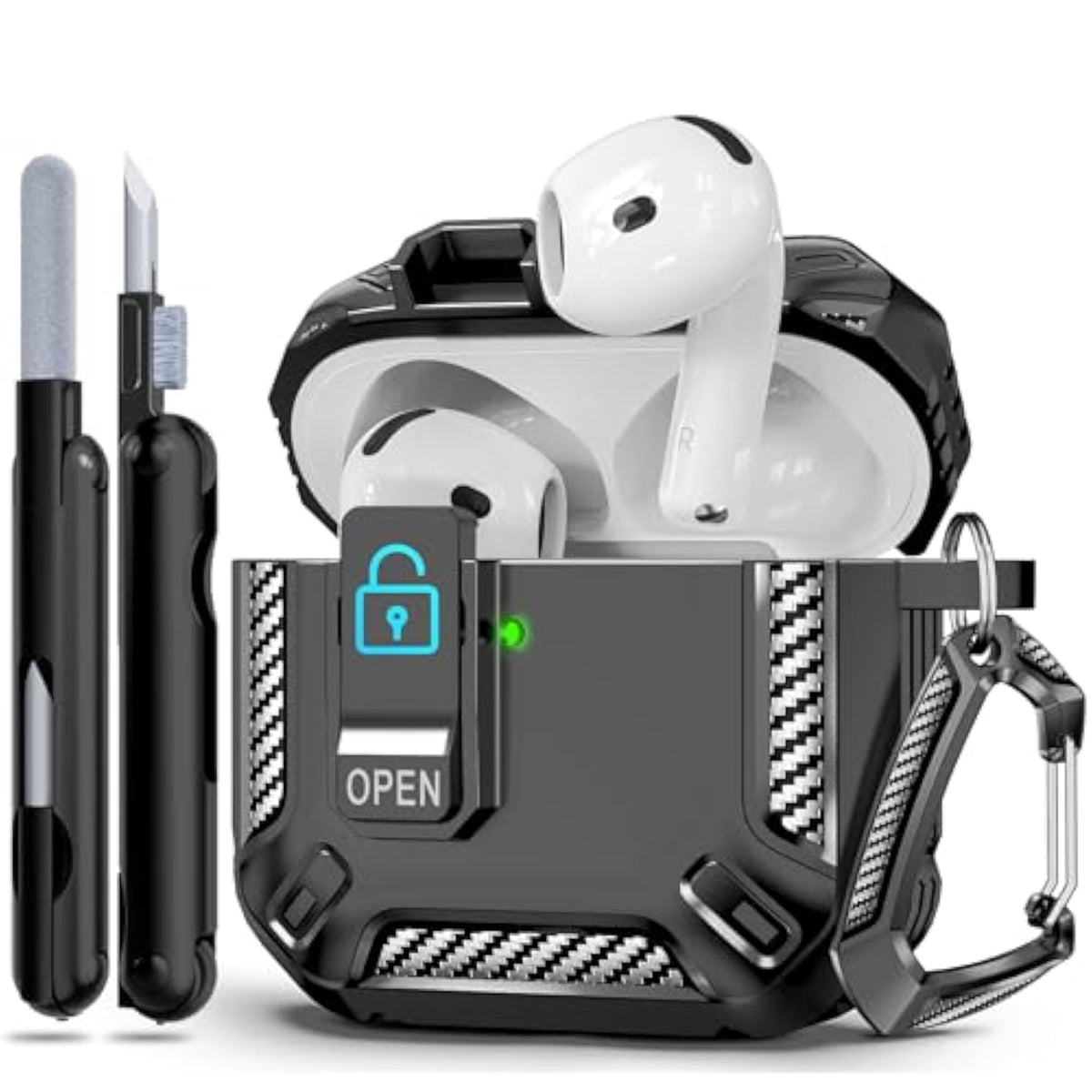 For Airpods 4 Case, Secure Lock Case Compatible With Apple Airpods 4Th Gen 2024 For Men Women, Shockproof Protective Cover With Cleaning Kit & Keychain, Ultra Slim, Anti-Scratch, Black