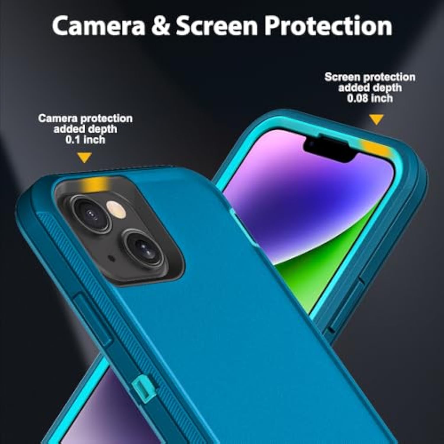 For Iphone 14 Plus Case With 2Pcs Tempered Glass Screen Protector And 1Pcs Camera Lens Protector, Military Grade 3 In 1 Heavy Duty Shockproof/Drop Proof/Dust Proof Case (Blue/Turquoise)
