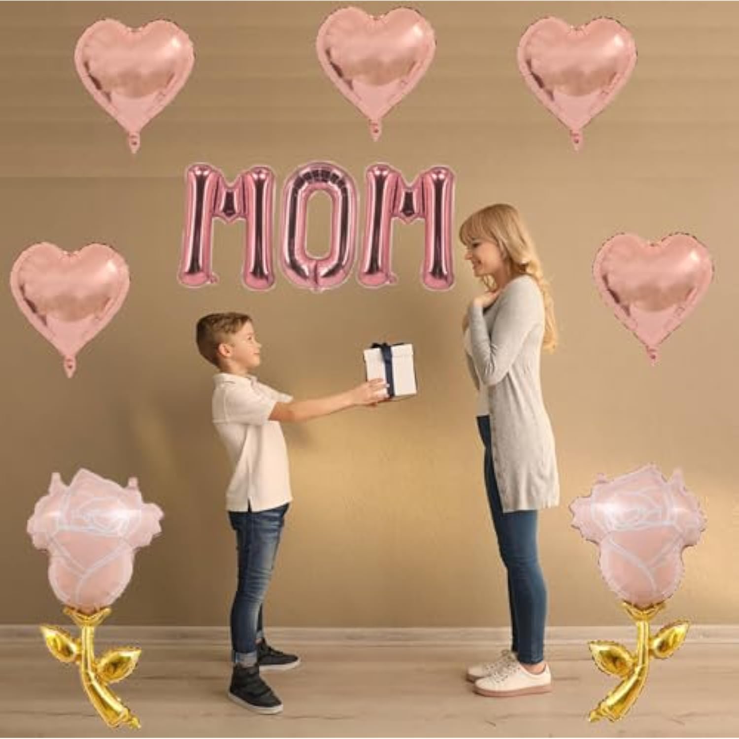 Rose Gold Mother'S Day Balloons Mom Balloons Heart Rose Party Balloons For Mother'S Day Decoration Party Decorations Theme Supplies Mom Party Balloon Set-10 Pcs