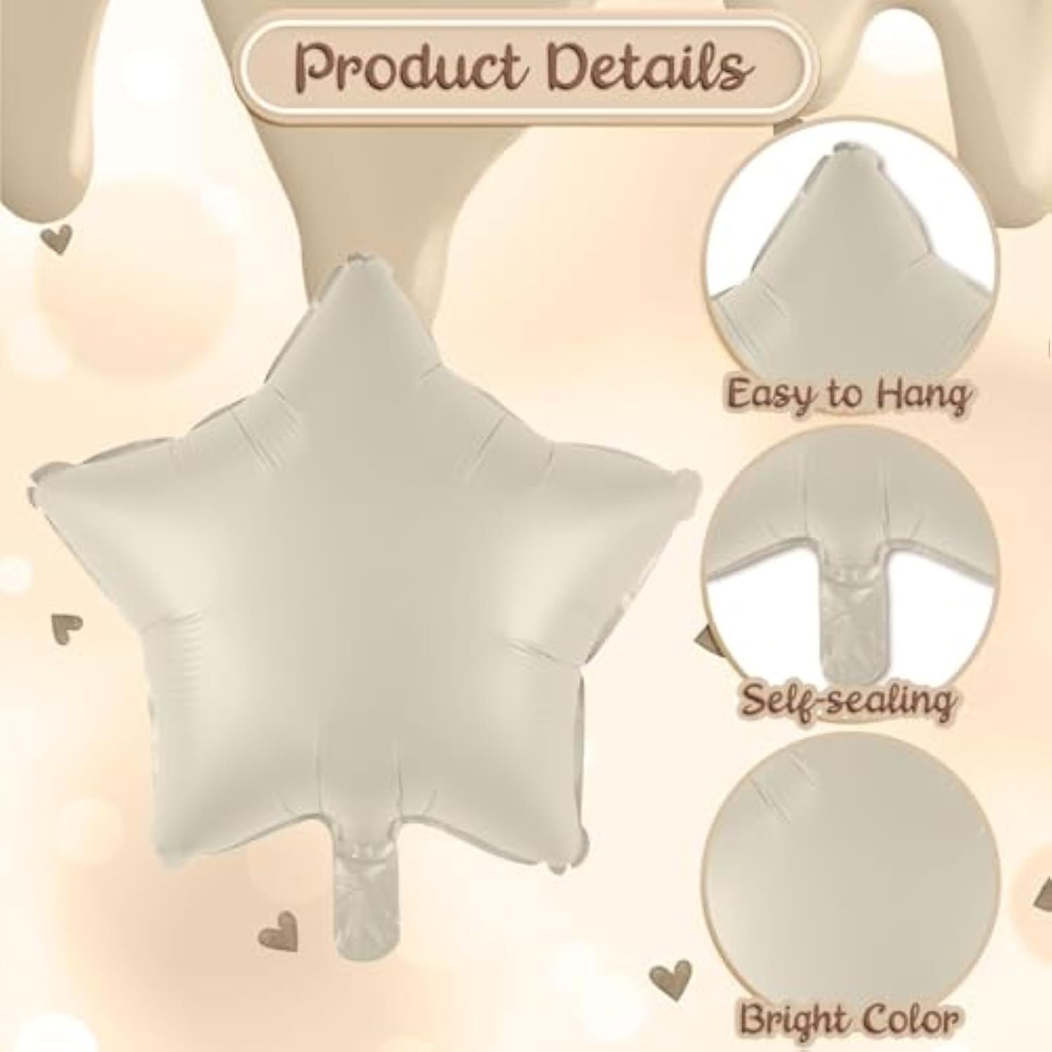 Cream 13 Balloons Decor, Beige Nude Apricot Brown Tan Foil Star Heart Balloons, 40'' White Sand Helium Neutral Number 13 Balloon For Girls 13Th Birthday Wedding Anniversary Party Decoration Supplies