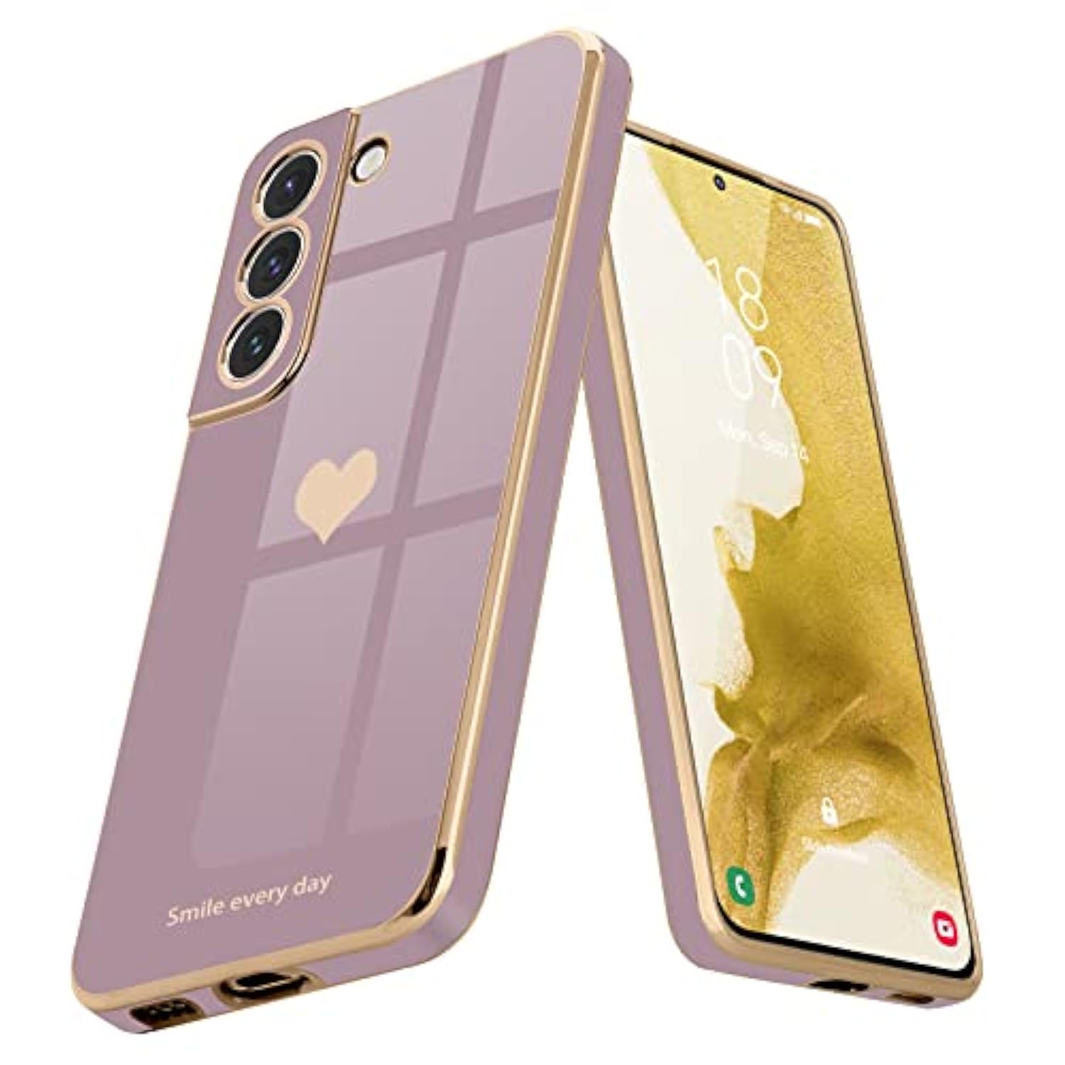 For Samsung Galaxy S22 5G Case For Women Girl Cute Love-Heart Luxury Bling Soft Back Cover Raised Full Camera Protection Bumper Silicone Shockproof Phone Case For Galaxy S22 5G, Lavender