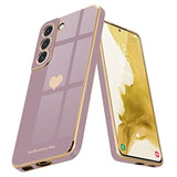 For Samsung Galaxy S22 5G Case For Women Girl Cute Love-Heart Luxury Bling Soft Back Cover Raised Full Camera Protection Bumper Silicone Shockproof Phone Case For Galaxy S22 5G, Lavender