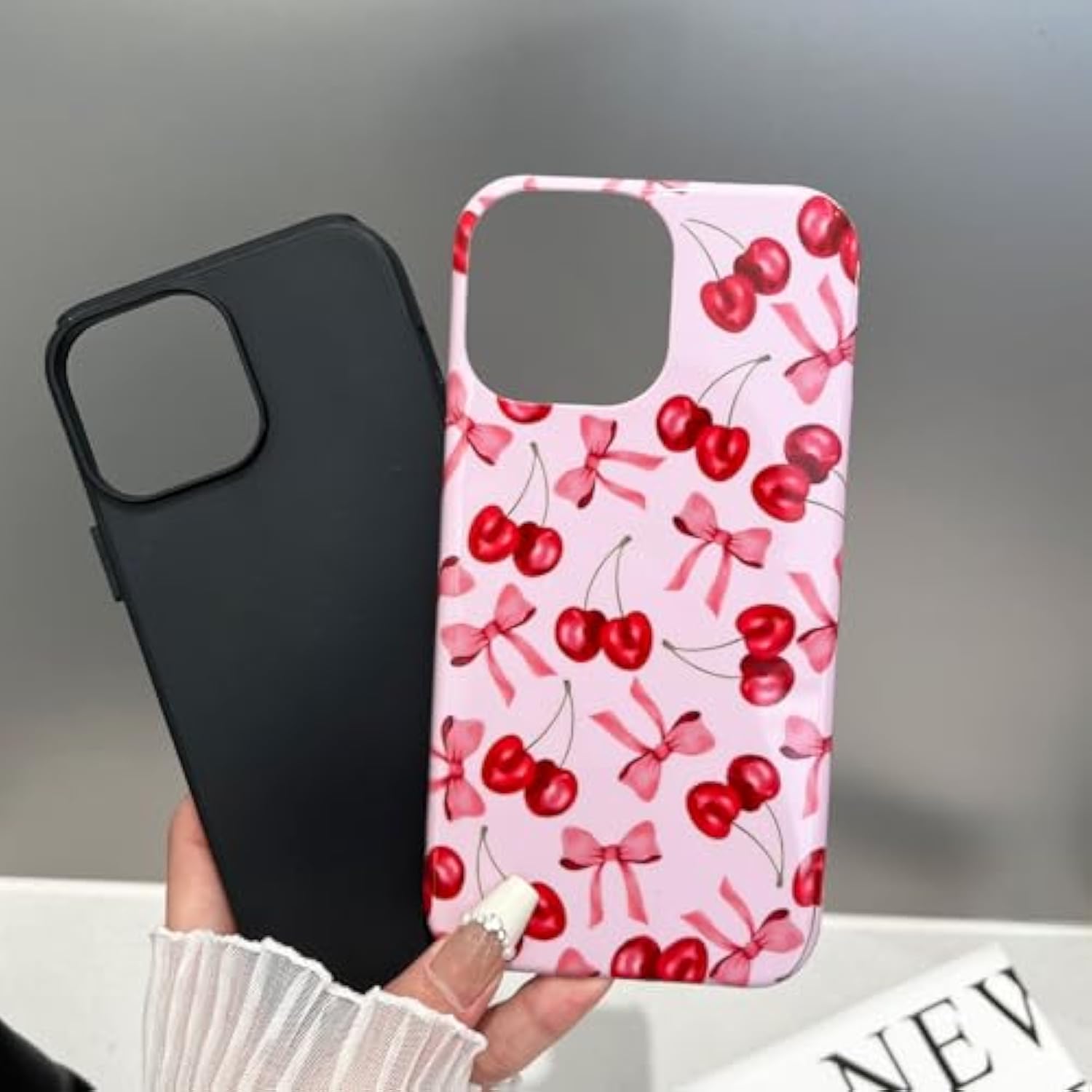 Compatible With Iphone 15 Pro Max Case,Cute Pink Cherry Bow Pattern With Shockproof Slim Soft Tpu And Hard Pc Protective Cover For Women Designed For Iphone 15 Pro Max Case (Glossy)