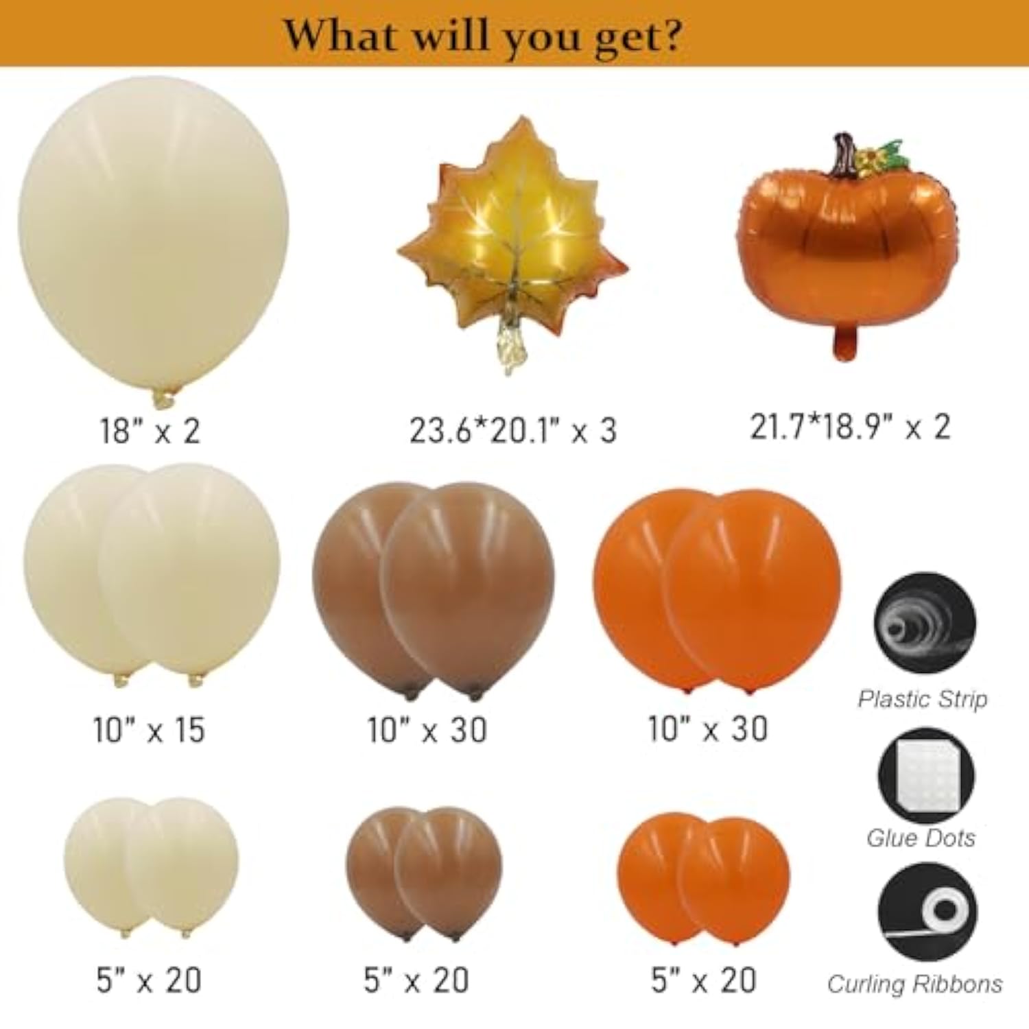 142PCS Fall Balloon Arch Kit with Orange Brown Ivory Balloons for Baby Shower Party