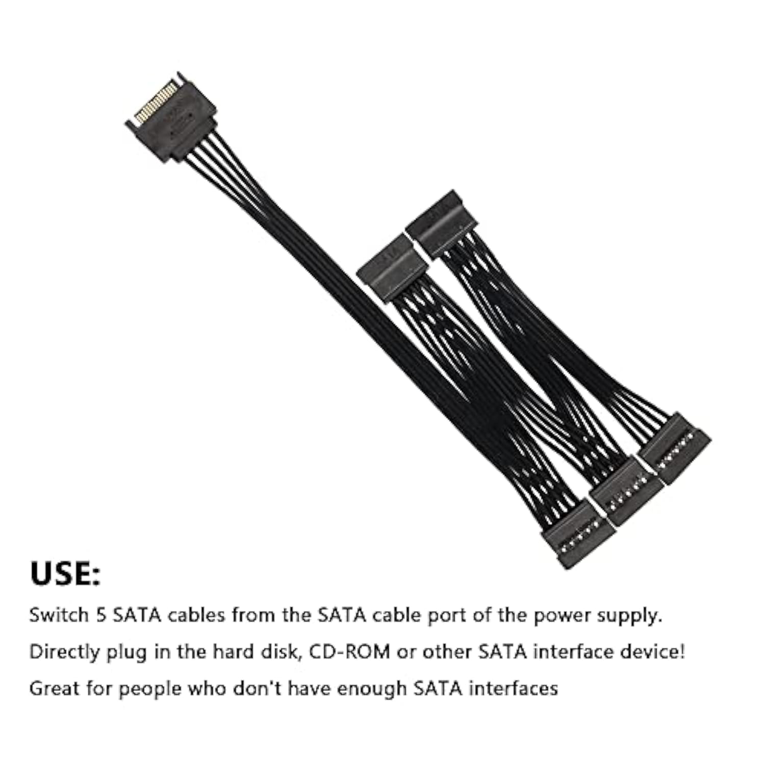 Sata Power Splitter Cable, 15Pin Sata Male To 5 Sata Female Power Extension Ha