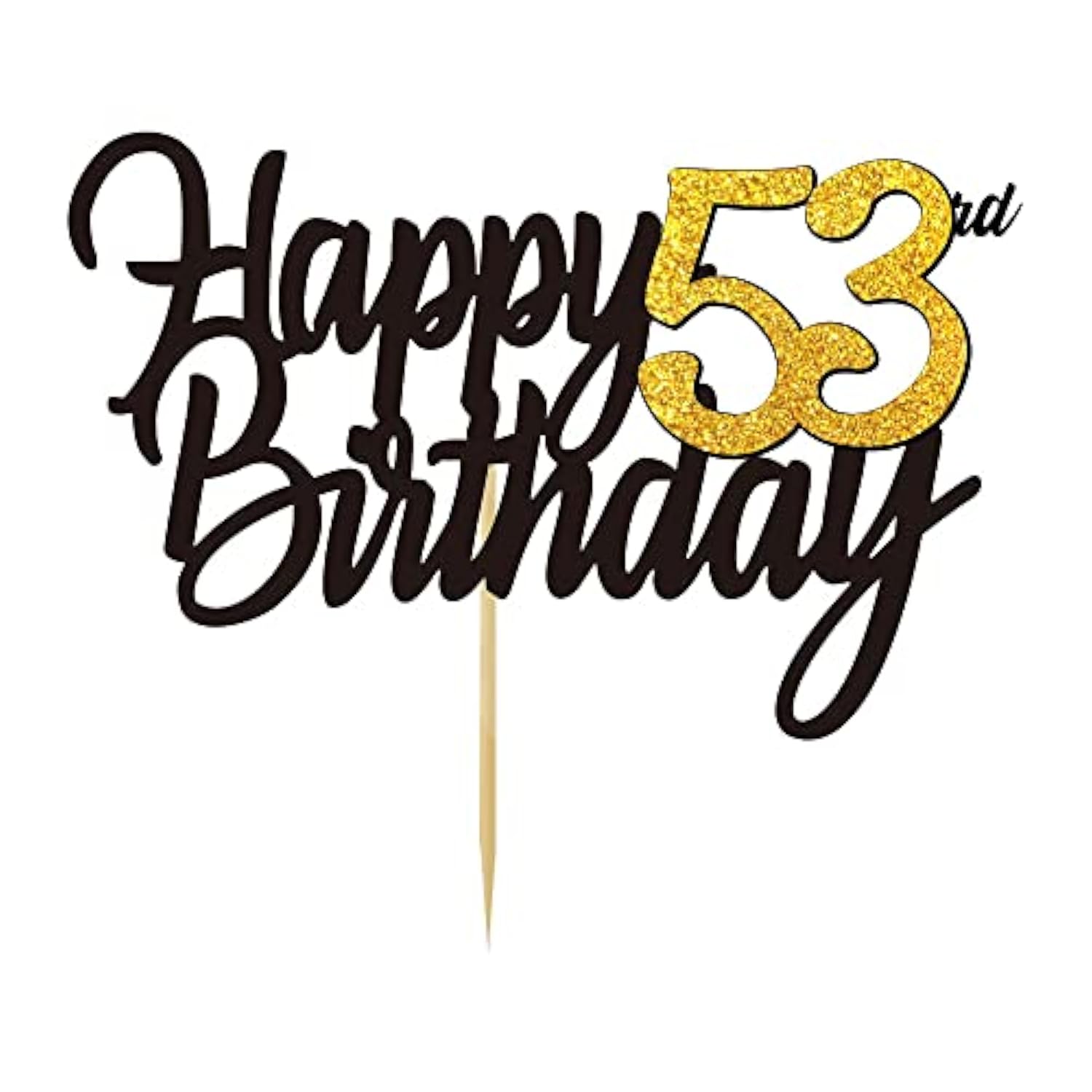 Happy 53Rd Birthday Cake Toppers Glitter 53Rd Anniversary Cake Topper 53 Years Loved Bday Decorations 53 Gold Birthday Cake Decorations Fifty-Three Party Supplies For Women Men(Black Gold)