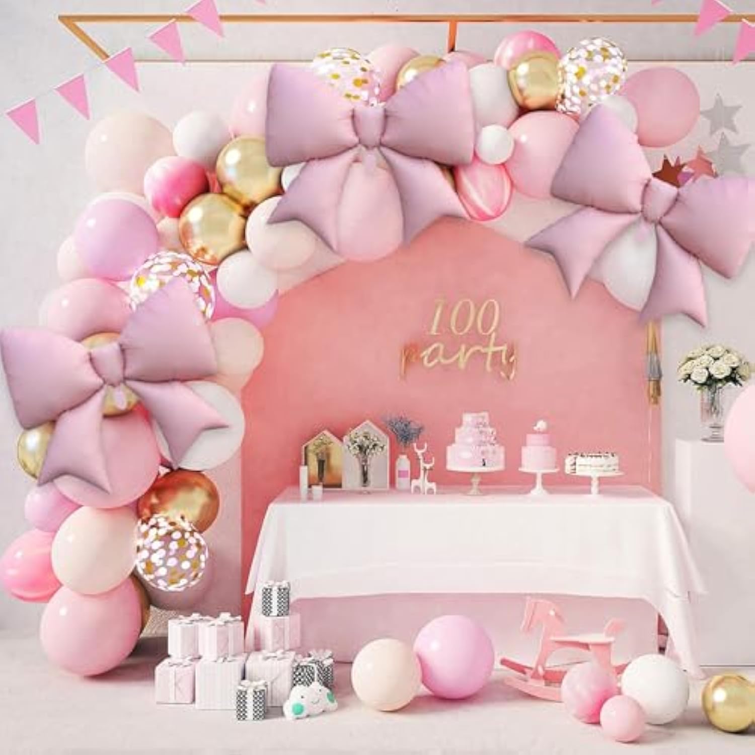 Giant Pink Bow Foil Balloon, Coquette Party Girls Birthday Baby Shower Bridal Engagement Wedding Decorations Party Supplies (35.5Inch 4Pcs)