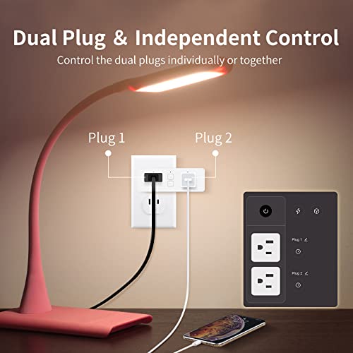 Dual Smart Plug, 15A Wifi Outlet Extender, Smartlife App Control, Schedule Timer Function, 2-In-1 Compatible With Alexa, Google Home Assistant, No Hub Required, Etl&Fcc, 2.4G Wifi Only, 2-Pack