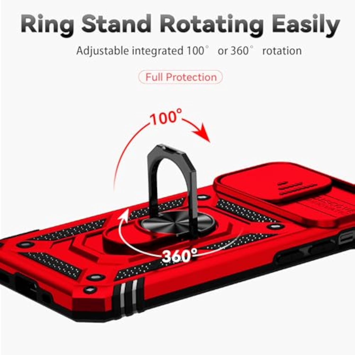 iPhone 13/14 Case with HD Screen, Slide Camera Cover, Kickstand, Red