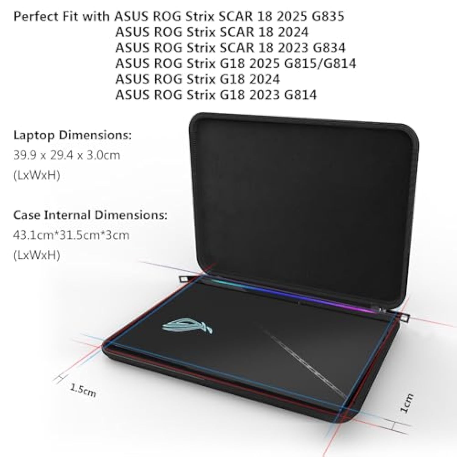 Smatree 18 inch ASUS Gaming Laptop Hard Sleeve for ASUS ROG Strix Scar 18 2025 G835/2024/2023 G834, for ASUS ROG Strix G18 2025/2024/2023 G814, Protective Carrying Case for ASUS ROG Strix 18