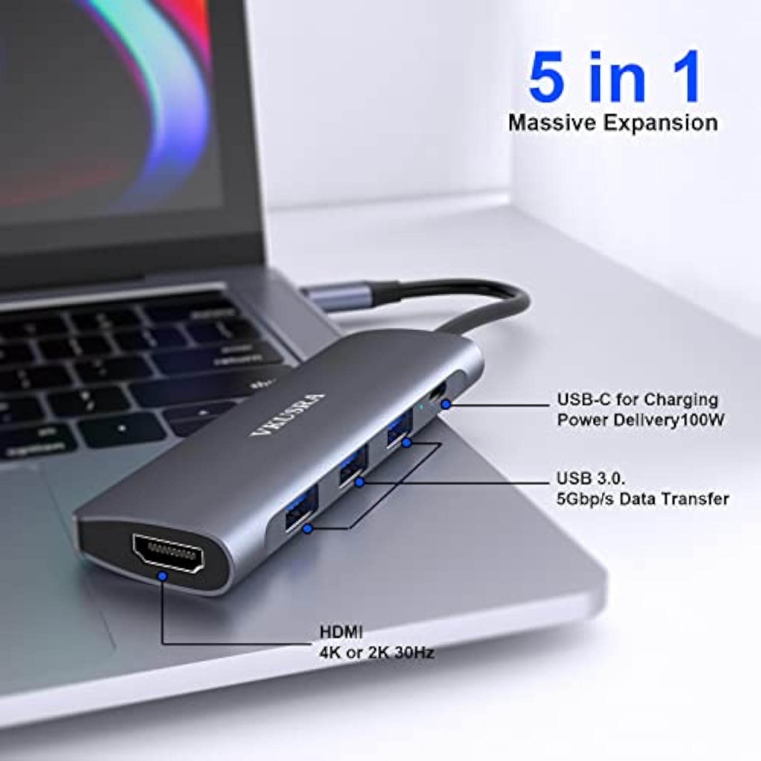 Usb C Hub Multiport Adapter, Usb C Dongle 5-In-1 With 4K Hdmi,3 Usb 3.0 Port,1
