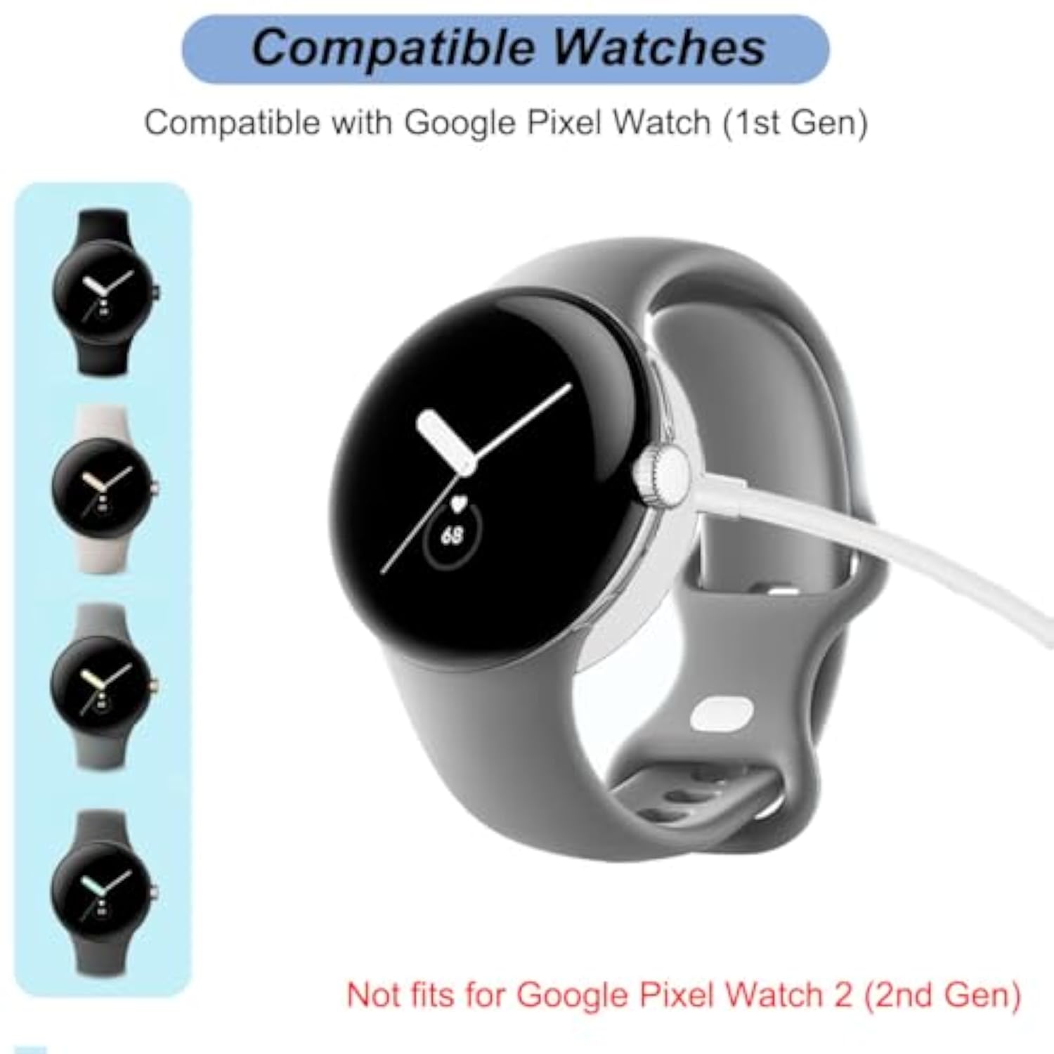For Pixel Watch Charger, Replacement Magnetic Charging Cable Cord Stand For Google Pixel Watch (White)