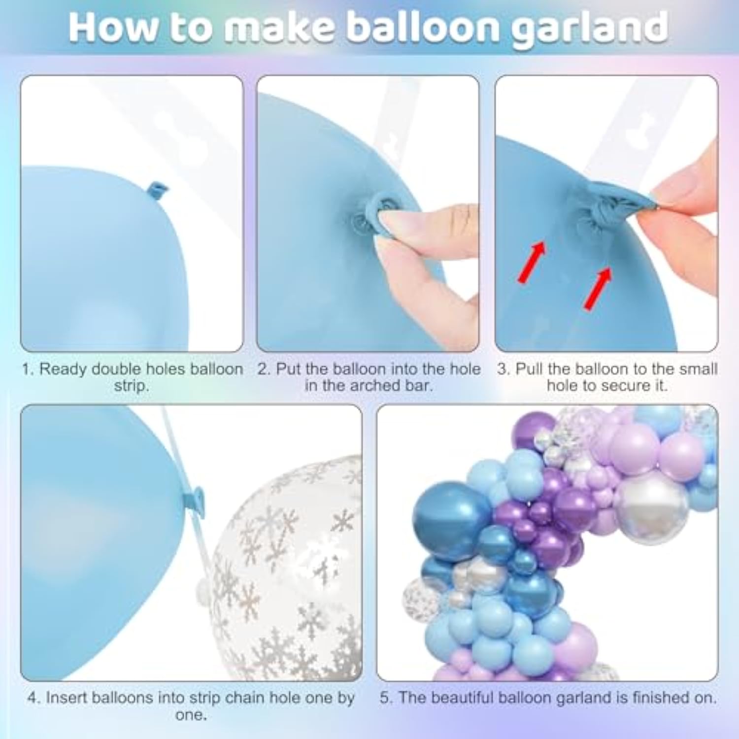 153Pcs Blue Purple Balloon Garland Arch Kit, Different Sizes 18 12 10 5 Inch Blue Purple Pearlescent Metallic Confetti Snow Balloons For Princess Winter Wonderland Girl Baby Party Decorations