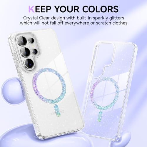 Magnetic for  Galaxy S26 Ultra Case 2026, Cute Clear Sparkly Glitter Anti-Yellowing Slim Bumper Compatible with Magsafe Shockproof Protective