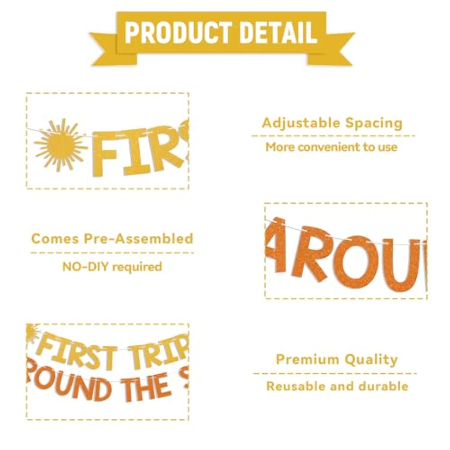 First Trip Around The Sun Banner - Boho Sunshine 1St Birthday Party Banner, Sunshine Baby Shower Party Decorations Gold Orange