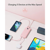 Portable Charger Power Bank, 10000Mah Travel Essentials Battery Pack, 5 Outputs 2 Inputs Slim Charging Bank Built-In Cables Cords Wires Compatible With Iphone,Samsung,Android-Pink(1 Pack)