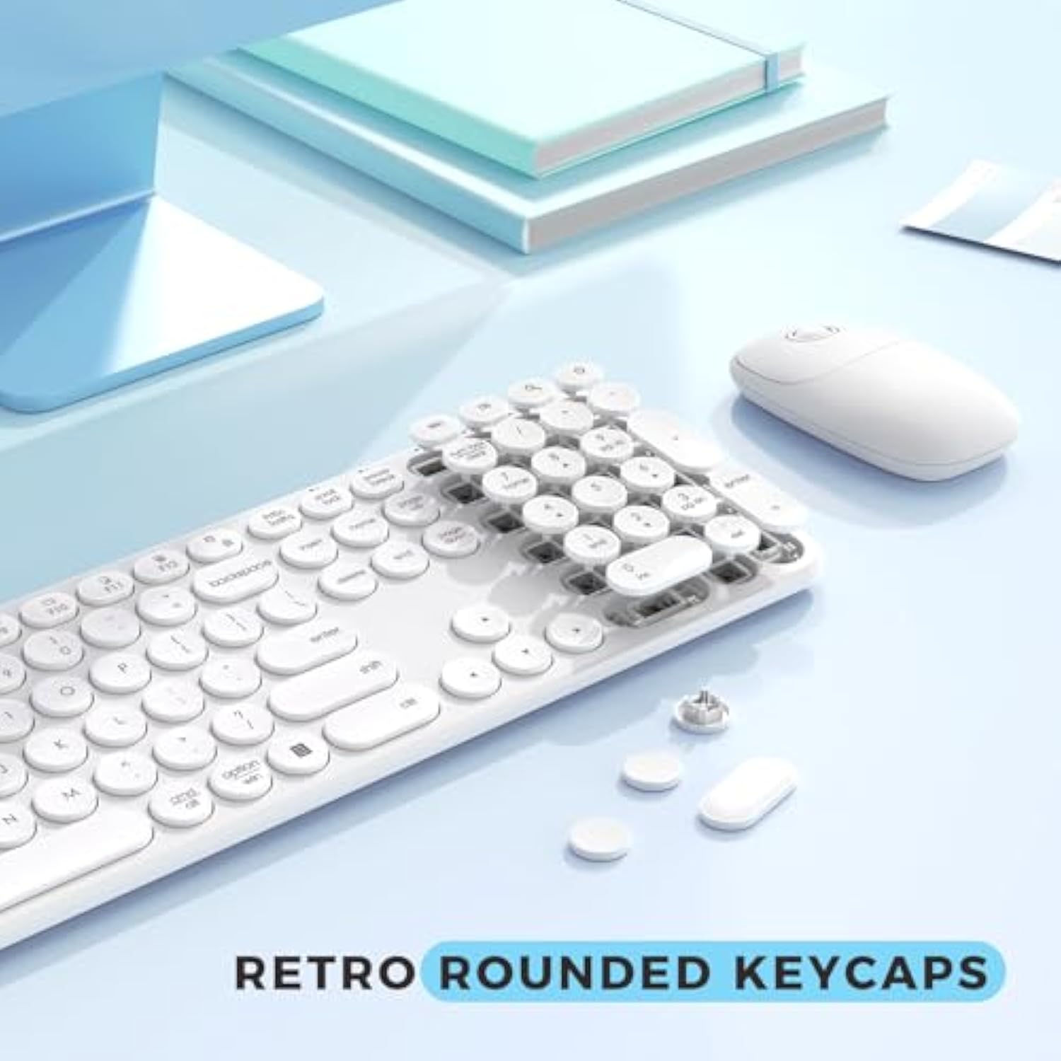 seenda Wireless Keyboard and Mouse, USB & Type C 2-in-1 Receiver, SK73-3 Full Size White Wireless Keyboard Mouse Combo, Compatible for Windows, MacBook Pro/Air, Laptop, Desktop, PC - White