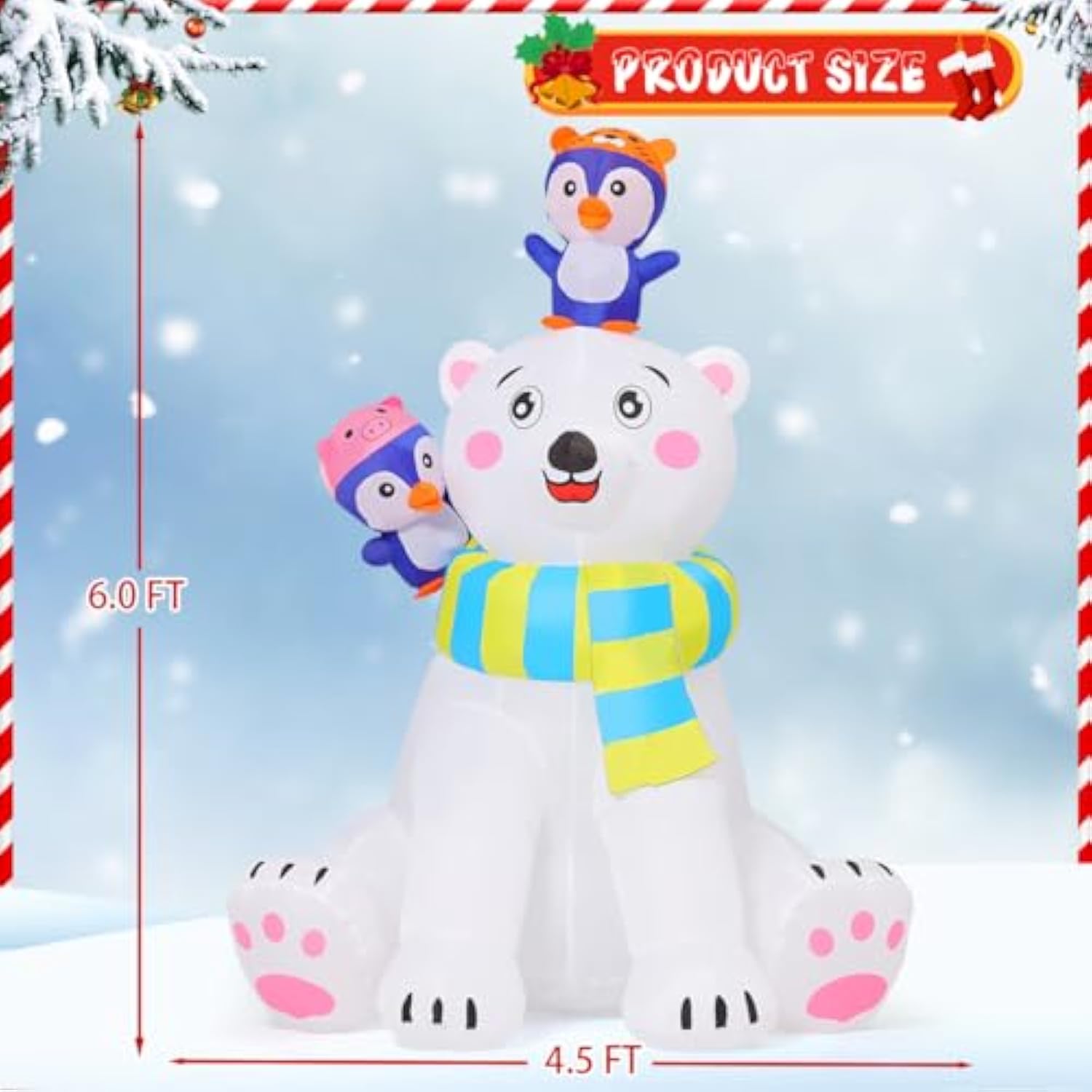 6 Ft Christmas Inflatables Bear Outdoor Decorations Blow Up Yard Penguin With Built-In Leds For Indoor Party Garden Lawn