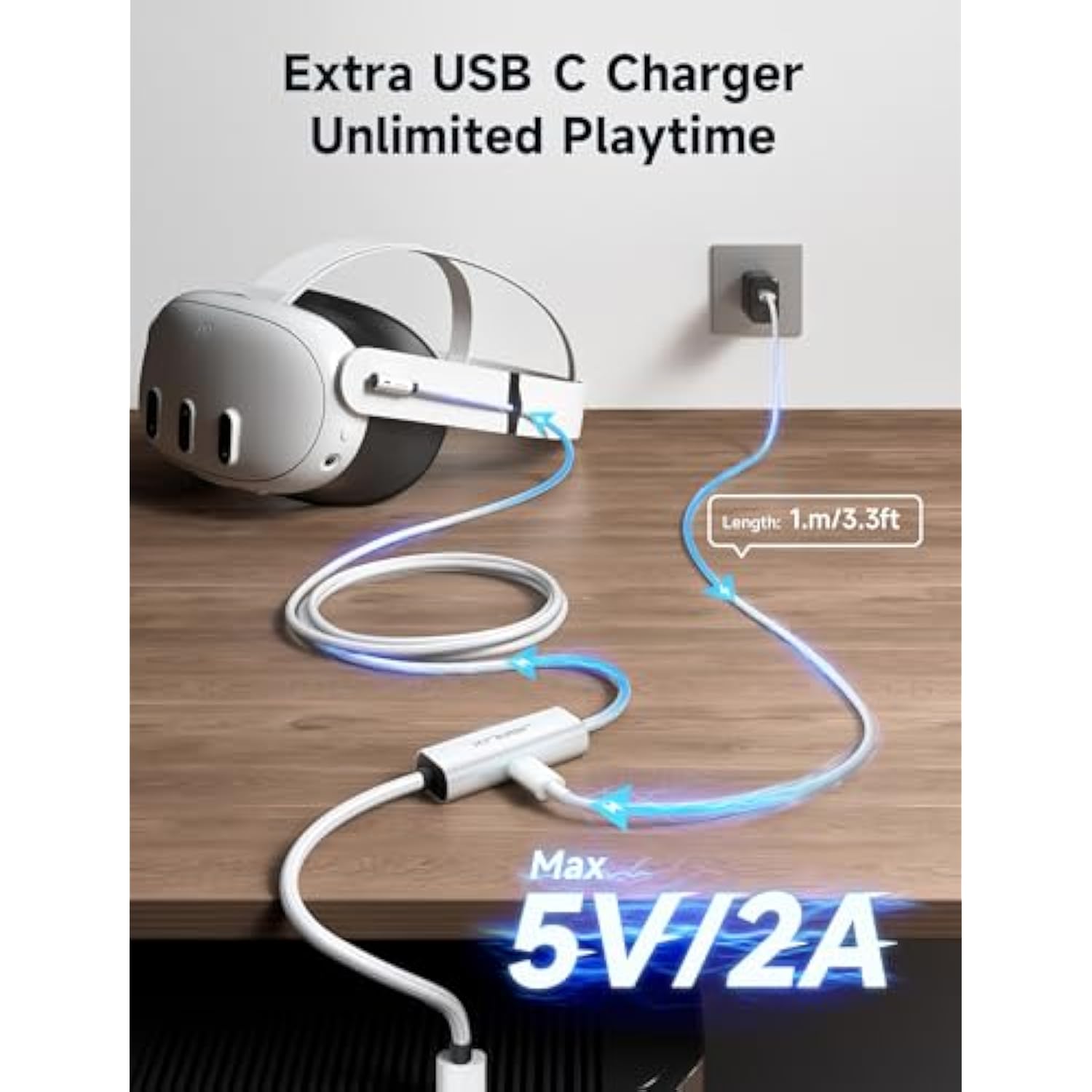 Link Cable 16Ft With Charging Compatible With Meta Quest 3S/Quest3/2/Pro Accessories? Charging While Playing? Usb 3.0 High Speed Data Compatible With Oculus 3S/3/2/Pro, Pico 4, Pc Vr, Steam Vr