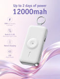 CharmGo Portable Charger, 12000mAh 30W Fast Charging Power Bank with Built-in Retractable USB C Cable, Battery Pack with Keychain, Travel Essentials