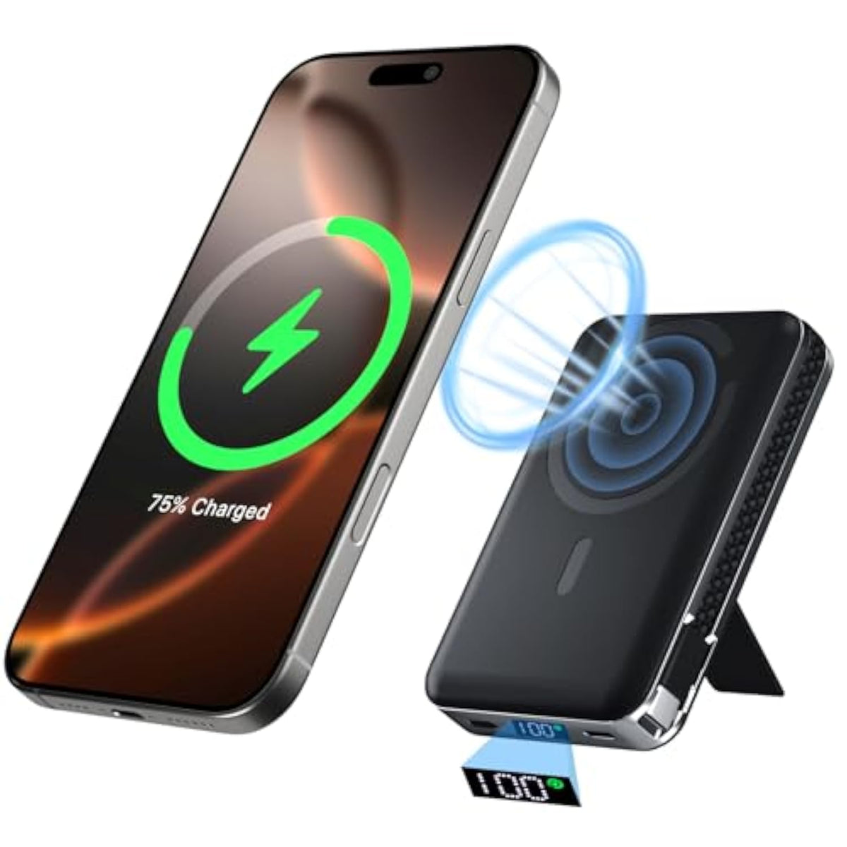 Magsafe Power Bank: [Qi2 Certified] Wireless 10000Mah Pd 30/35W Portable Charger For Iphone 16/15/14/13/12 Pro/Max Magnetic Battery Pack With Biult-In Usb-C Fast Charging Cable B With Stand