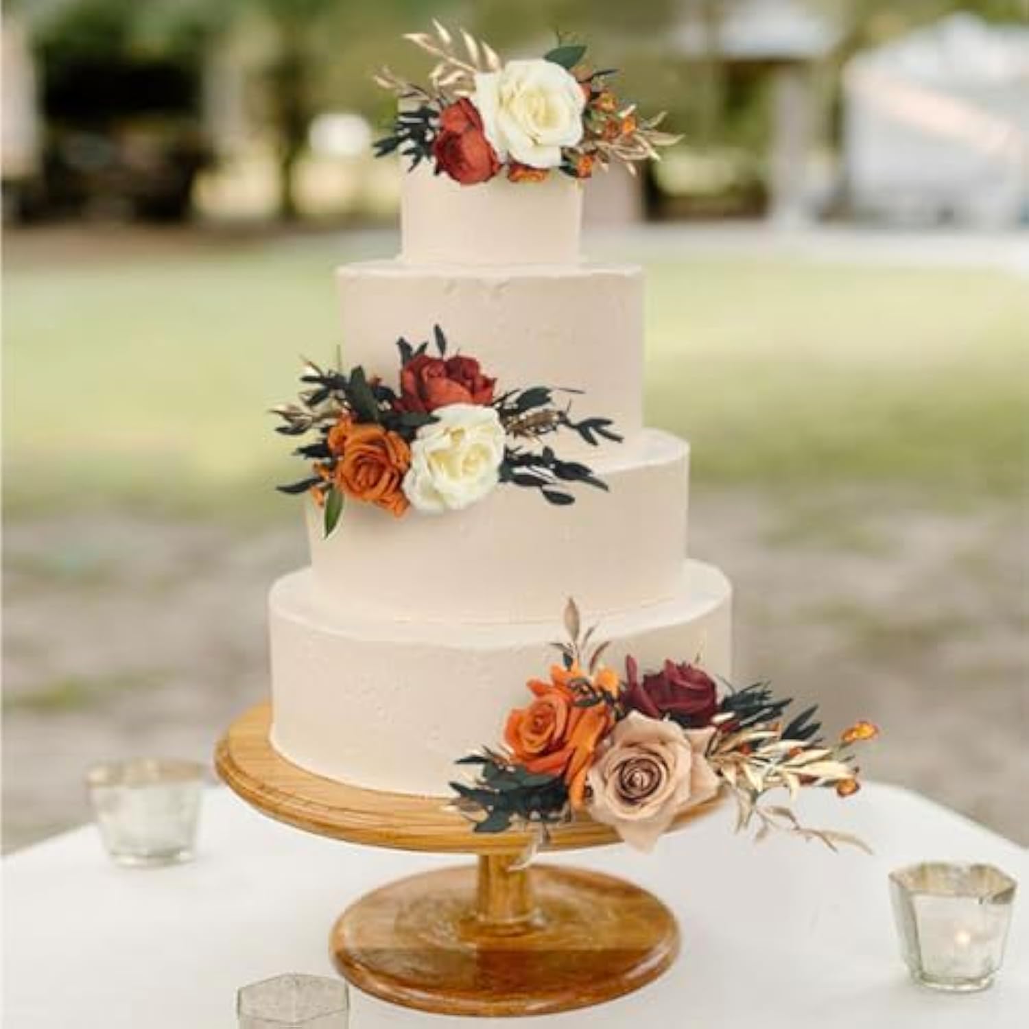 3Pcs Pre-Made Cake Topper Cake Decorating Flowers For Cake Decor Boho Burnt Orange Fall Cake Flowers For Wedding Baptism Birthday Party Bridal Baby Shower