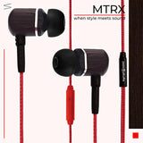 Mtrx Premium Genuine Wood In-Ear Noise-Isolating Headphones With Mic And Nylon Cable (Red)
