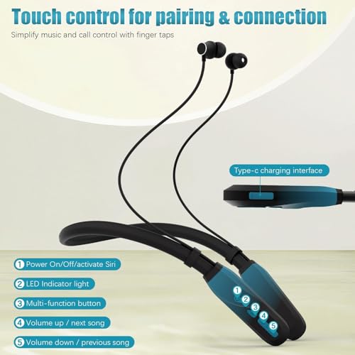 Neckband Bluetooth Headphones, 200H Extra Long Playtime Wireless Stereo Neckband Earbuds with Microphone, Waterproof Balanced Armature Drivers in Ear