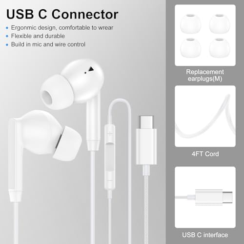 USB C Earphones Wired Headphones for iPhone 17 17 Pro Max Plus Air 16 16e 15  Ear Buds USB C Wired Earbuds Type C Headphones for Galaxy S26
