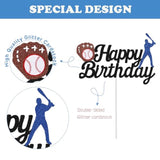 Baseball Theme Happy Birthday Cake Topper Black Glitter Sports Party Decor