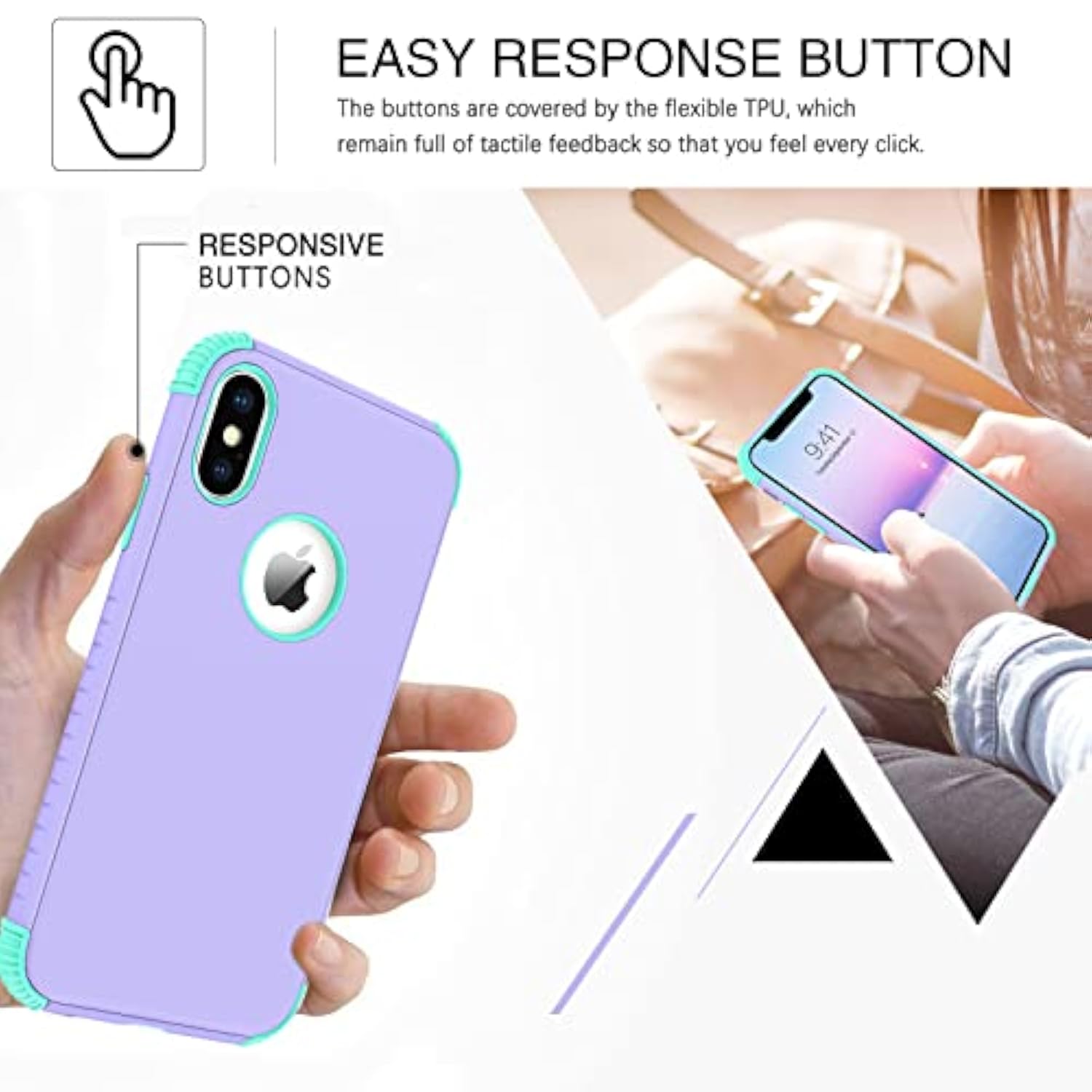 For Iphone Xs Max Case, Phone Case Iphone Xs Max, Heavy Duty 2 In 1 Full Rugged Shockproof Protection Hybrid Hard Pc Bumper Drop Protective Girls Women Boys Iphone Xsmax Covers, Purple/Mint