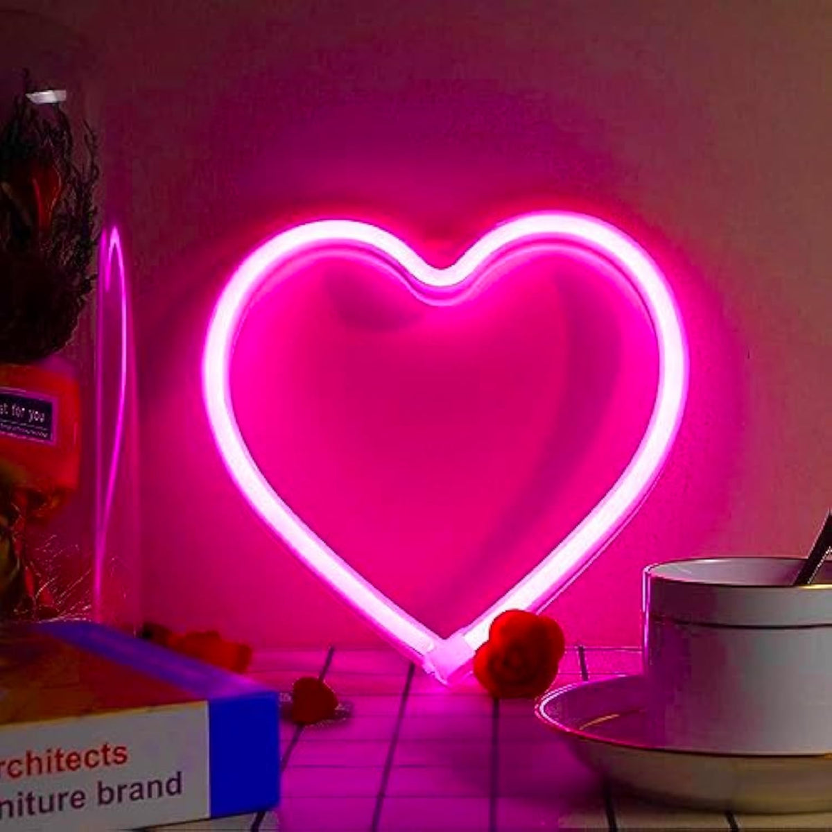 Pink Heart Neon Sign, Battery Operated Or Usb Powered Led Heart Lights For Valentines Day Decoration, Valentines Gifts For Wife Wedding Proposal Anniversary Mother'S Day Girls’ Room Table Wall Decor
