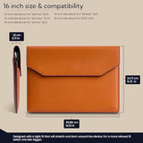 16 Inch Premium Full-Grain Leather Laptop Sleeve Case - Compatible With Macbook Pro M1/M2/M3/M4 (2019-24) & Air 15-Inch (2023-24) - Loose Fit, Razer Blade 15, Microsoft Surface Laptop 3 - Tan