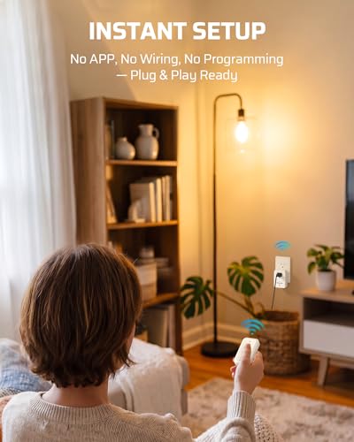 Indoor Remote Control Outlet, Expandable Remote Light Switch Kit, Wireless On Off Power Switch, 100Ft Rf Range, Compact Design, White