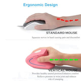 Ergonomic Wireless Vertical Mouse Ergo Optical 2.4G Cordless Mouse Portable Travel Mice With 6 Buttons 3 Adjustable Dpi 800/1200/1600 For Pc Laptop Desktop (Pink)