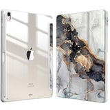 Fintie Hybrid Slim Case For Air 13-Inch (M3) 2025, (M2) 2024 - [Built-In Pencil Holder] Shockproof Cover With Clear Transparent Back Shell, Cloudy Marble
