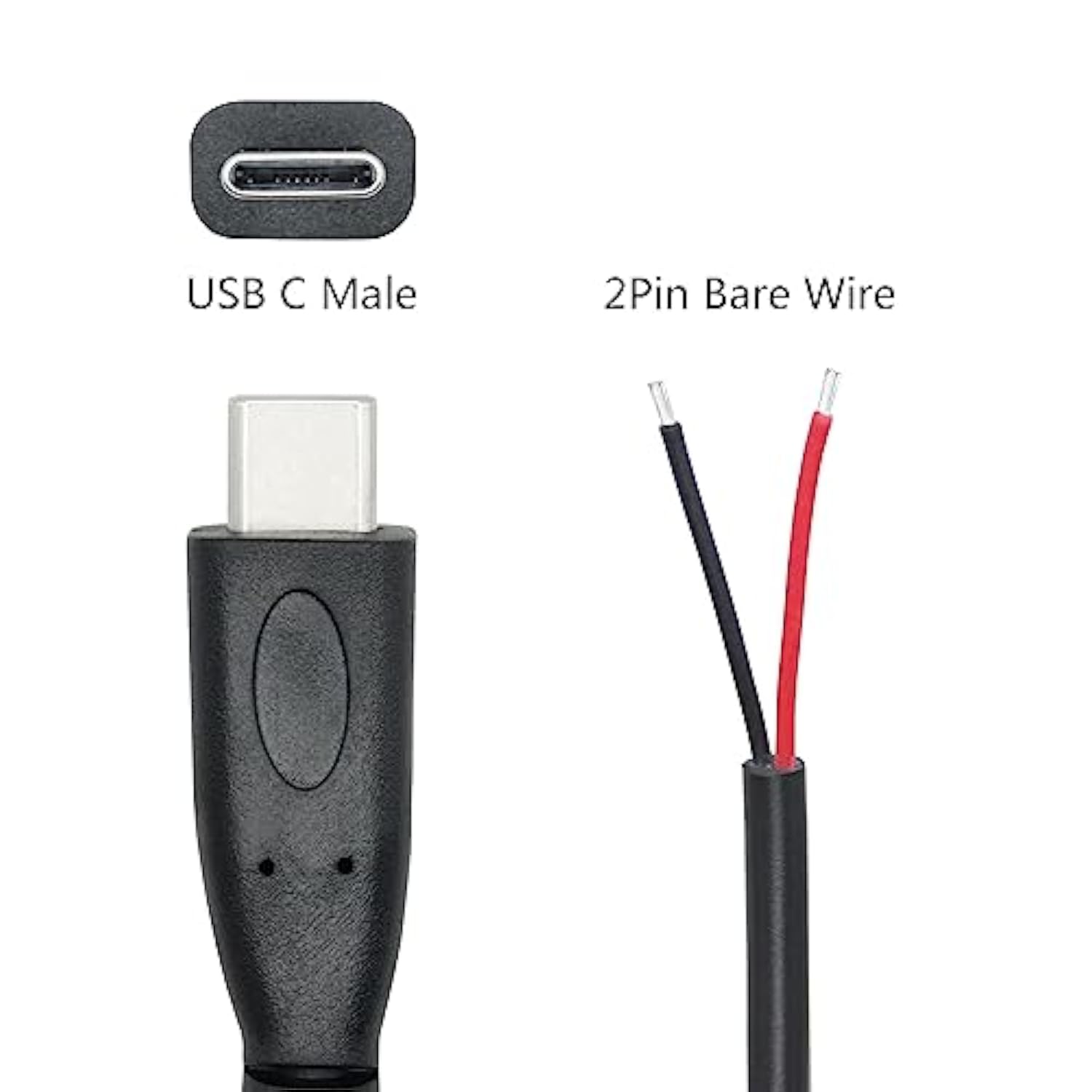 Short Usb C To 2 Pin Bare Wire Open End Cable,9Inch 25Cm 5V/3A Usb Type C Male