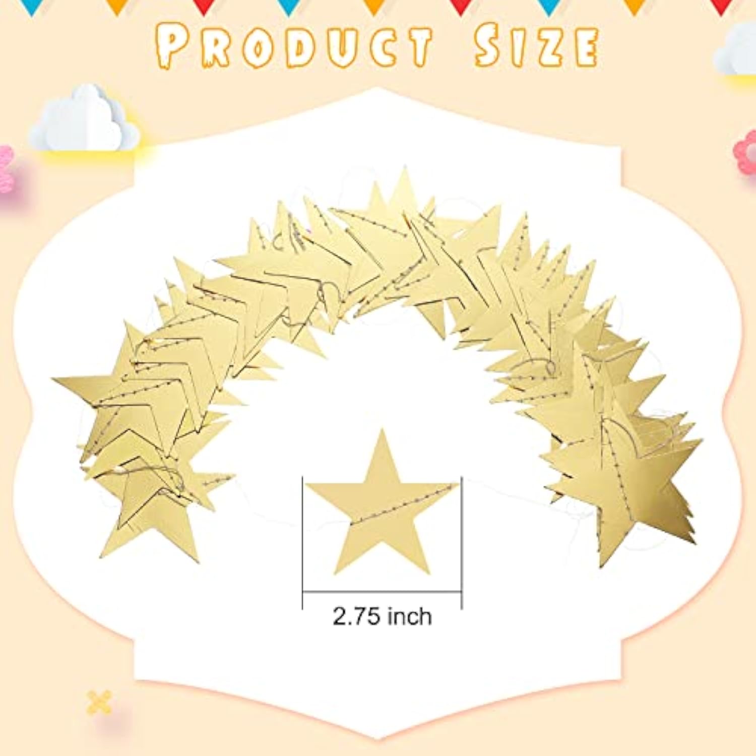 65 Feet Glitter Star Paper Garland Banner Hanging Decoration Star Streamers Double Side 2026 Graduation Decorations For Wedding Birthday Festival New Year Party Decoration (Gold)