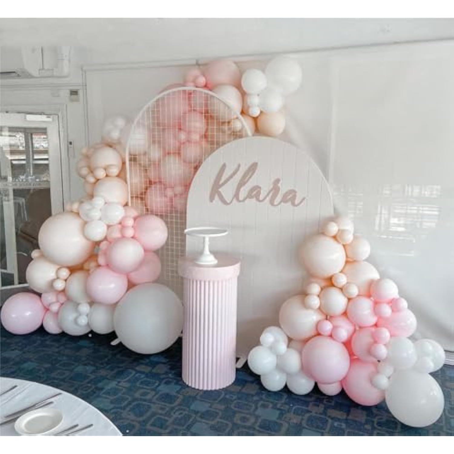 Pink Balloon Garland Arch Kit - Double Stuffed Light Pink And White Cream Peach Matte Latex Balloon Different Sizes 12 10 5 In Ballon For Party Baby Shower Decoration