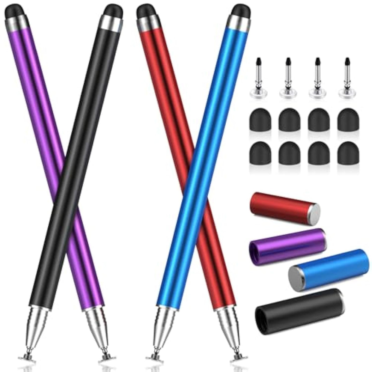 4-Pack 2-in-1 Stylus Pens for iPad iPhone Android with 12 Extra Tips