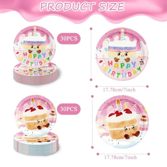 60 Pcs Pink Happy Birthday Plates, 7'' Birthday Paper Plates, Disposable Party Dessert Plate For Party Supplies And Decorations Serves 60 Guests