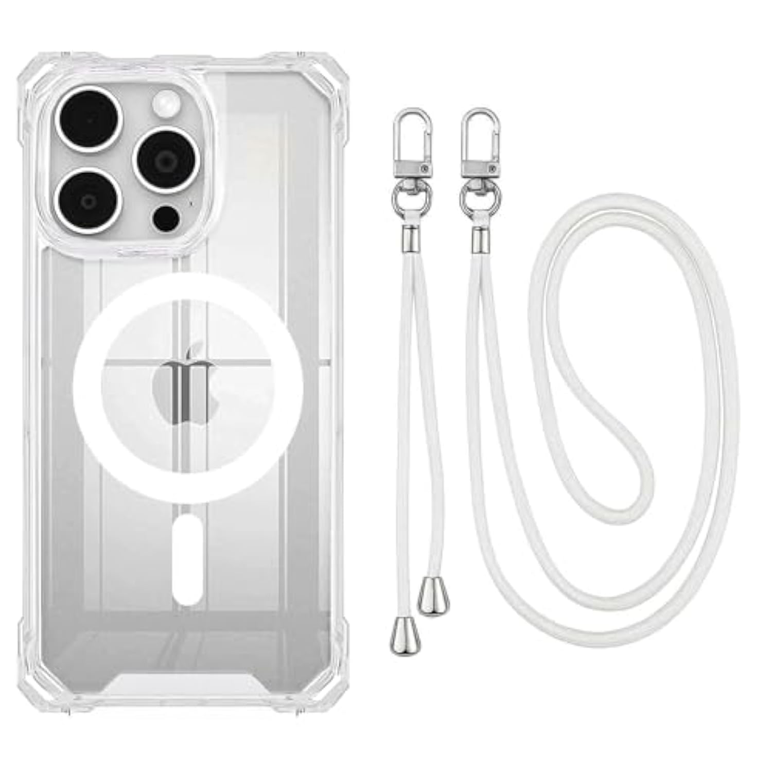 Shockproof Silicone Crossbody Case For Iphone 16 Pro Max – Adjustable Lanyard With Neck & Shoulder Strap – Full Protective Cover (White, Iphone 16 Pro Max)