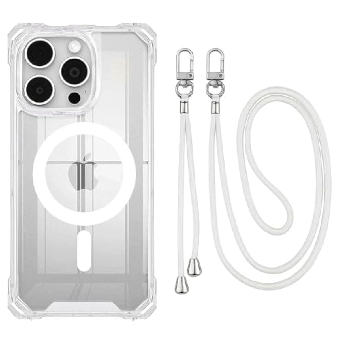 Shockproof Silicone Crossbody Case For Iphone 16 Pro Max – Adjustable Lanyard With Neck & Shoulder Strap – Full Protective Cover (White, Iphone 16 Pro Max)