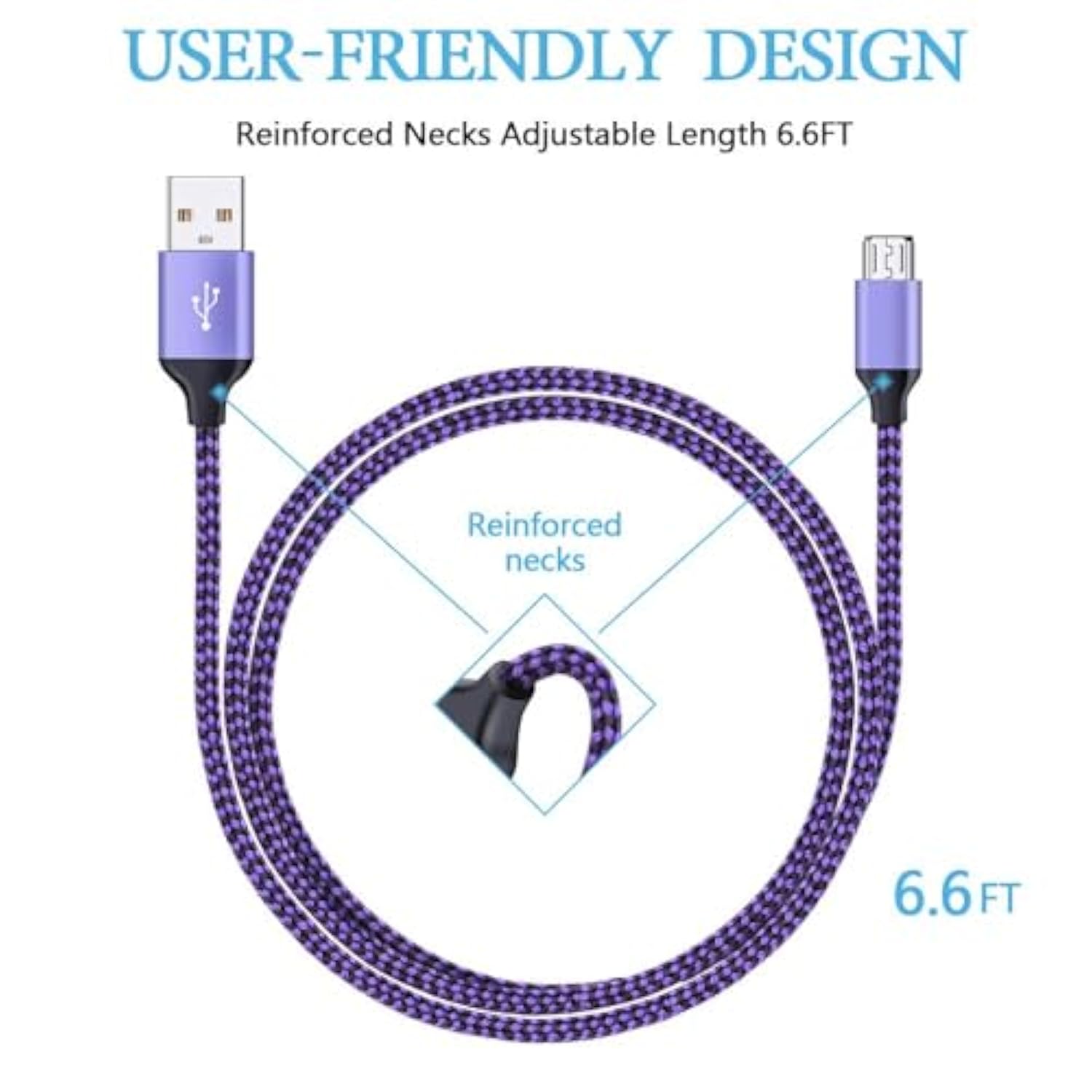 5 Pack 6ft Micro USB Charging Cables Nylon Braided for Android and PS4