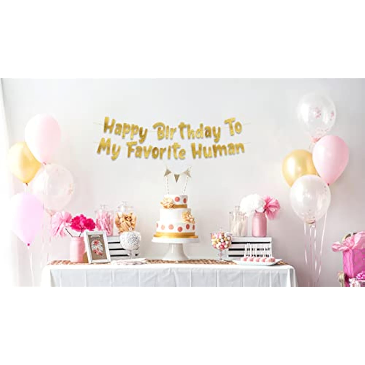 Happy Birthday to My Favorite Human - Funny Gold Glitter Banner Party Decoration