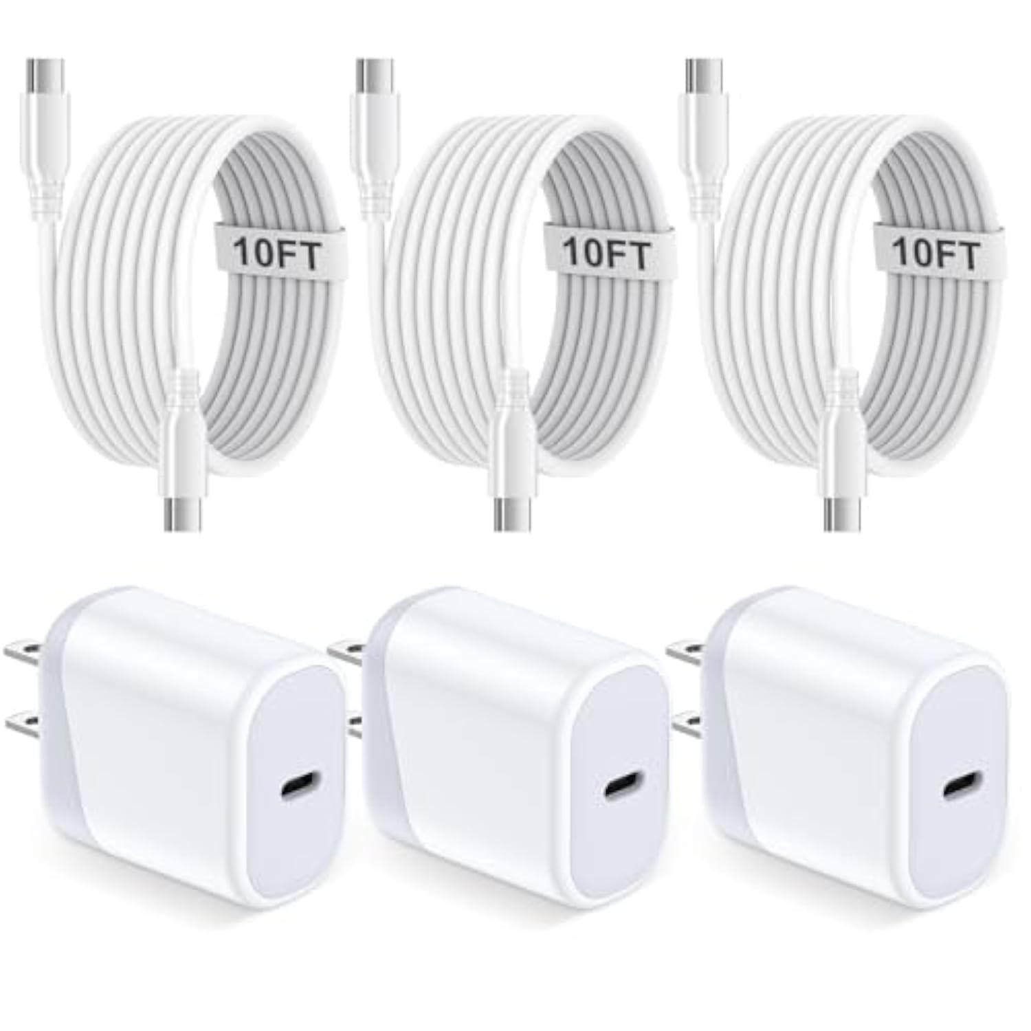 10 Ft Charger For Iphone 17 Charger Fast Charging - 3 Pack 20W Usb C Charger Block & Cable Cord Long Compatible With Iphone 17 Pro Max/ 17 Air/16 15 Pro Max/16 15 Plus/Ipad 11Th Gen 10Th