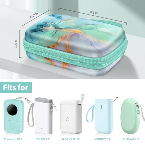 Label Maker Case Compatible With Phomemo D30 D35, Nelko P21, Supvan E10, Niimbot D11 D110, Jadens D110, Orgsta S001 - Portable Shockproof Hard Shell Label Printer Carrying Cover, Emerald Marble