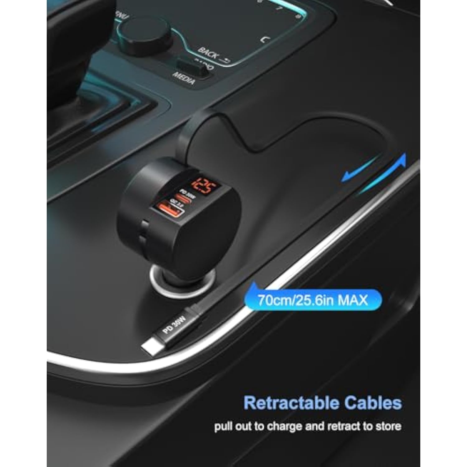 Usb C Car Charger For Iphone 17 16 Pro Max, Retractable Car Charger 78W Fast Charging Cigarette Lighter Adapter Voltmeter Multi-Ports For Iphone 15 Ipad Galaxy S25, With 6Ft Usb C To C Cable